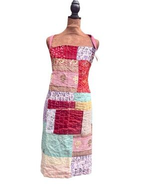 Handmade Kantha Style Patchwork Apron Dress Mint, Maroon & Pastels REVERSIBLE